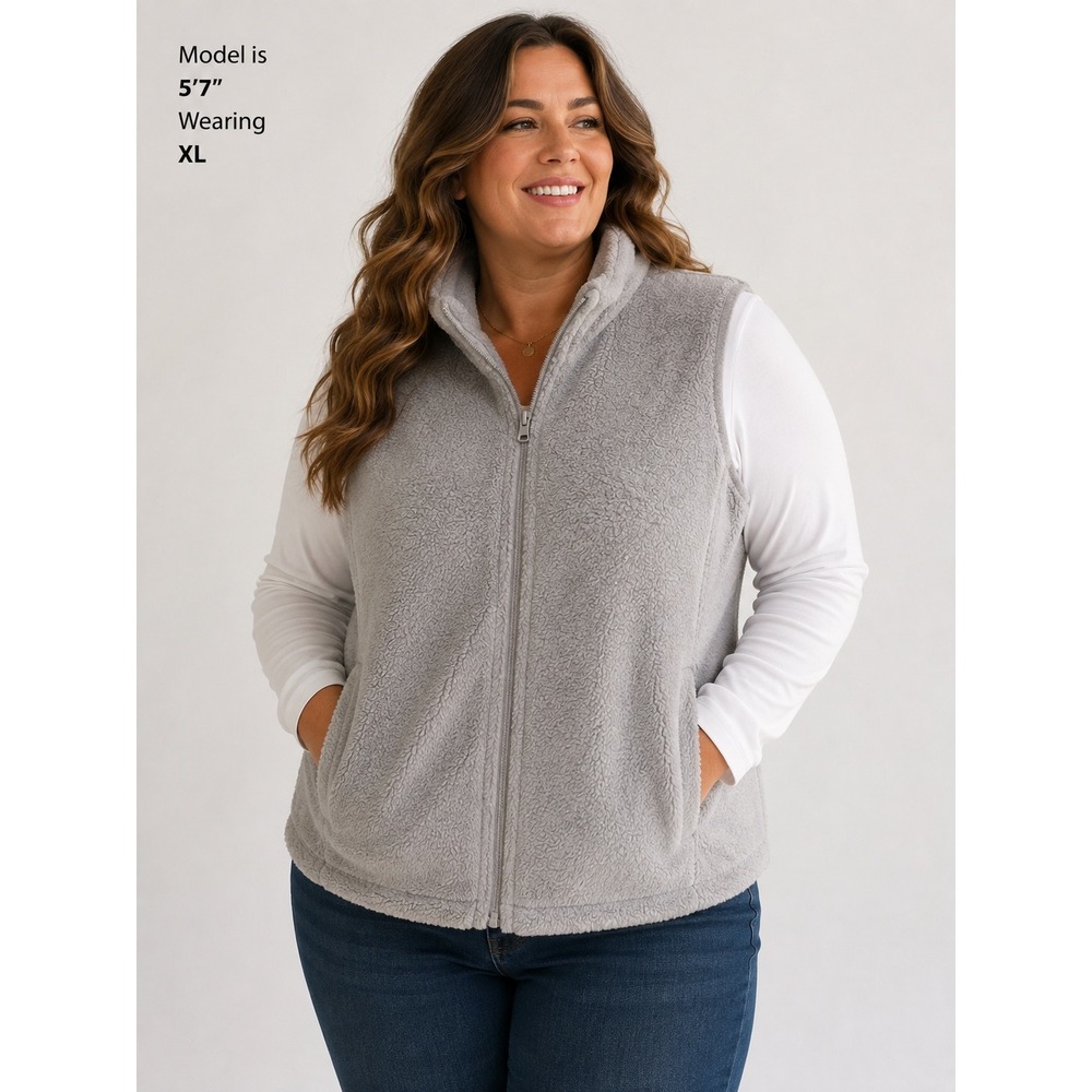 Croft & Borrow  women's‎ Xl gray faux fur fleece full zip vest sleeveless jacket